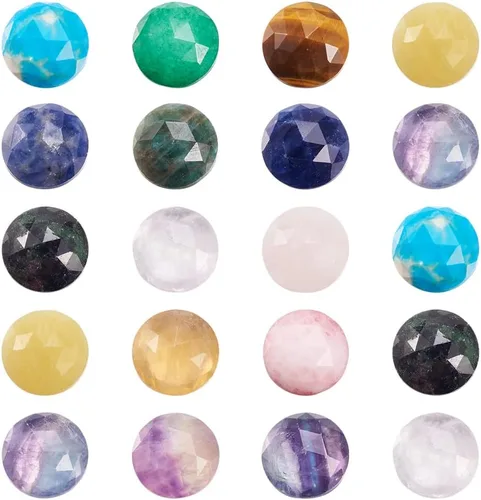 Miniatura 7 de Fashewelry 30 piezas de cabujones de piedra natural mixta de 0.55 x 0.39 pulgadas con parte trasera plana, azulejos de camafeo ovalados facetados