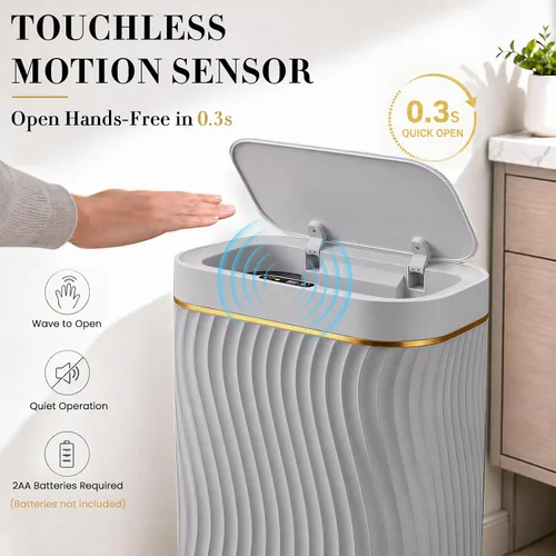 Miniatura 3 de Ogikey Cubo de basura pequeño para baño con tapa automática sin contacto, bote de basura inteligente de 2.6 galones, contenedor de basura estrecho e