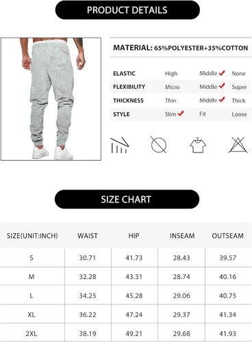 Miniatura 6 de Renaowin Pantalones deportivos para hombre, ligeros, ajustados, con cordón en la cintura, con bolsillos, para entrenamiento, correr, gimnasio, a