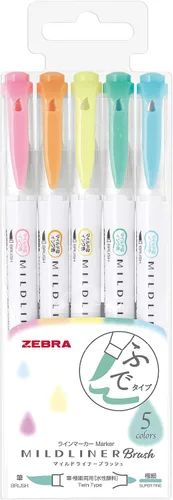 Zebra Highlighter Mildliner Brush Honnori fluorescencia color 5 colores Set, WFT8-5C