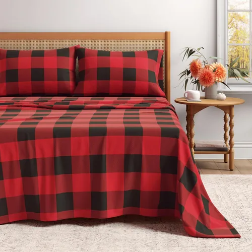 Miniatura 22 de Great Bay Home - Juego de sábanas de franela tamaño individual - 100% algodón turco, de doble cepillado, sábanas de invierno - Juego de ropa de cama