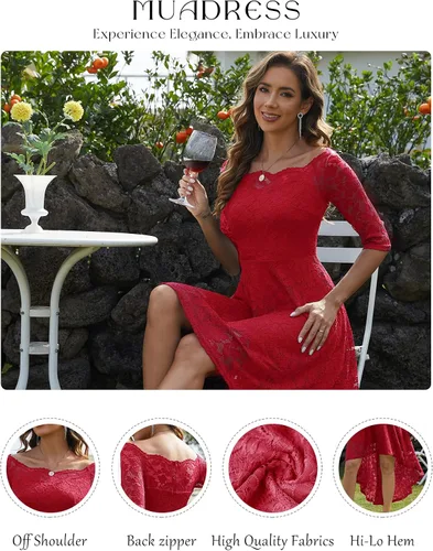 Miniatura 3 de MUADRESS Vestido de fiesta de dama de honor de encaje floral para mujer, dobladillo alto y bajo, cuello en V, vestidos formales para boda, cóctel