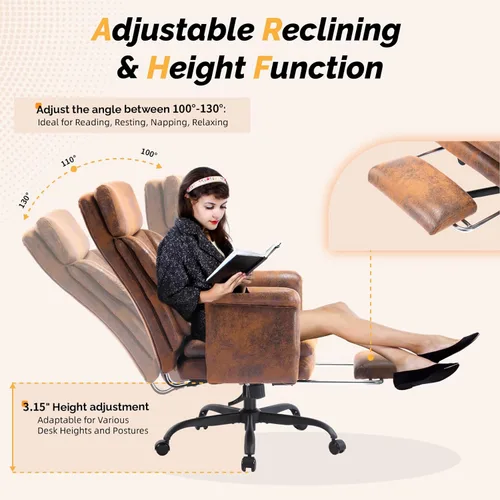Miniatura 7 de VINGLI Silla de oficina alta reclinable de 100 a 130° con reposapiés y reposabrazos ajustables, silla ergonómica cruzada con ruedas y reposacabezas