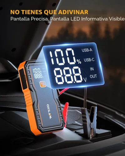 Miniatura 8 de OXILAM Arrancador 6000A para Todo Gas/12L Diésel, Arrancador de Batería de Coche Portátil, Caja de Arranque de Litio de 12V con Cables de Arranque