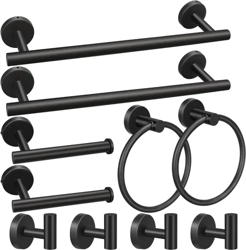 Juego de accesorios de baño de 10 piezas, incluye barras de toalla de mano de 16 pulgadas, soportes para papel higiénico, anillos de toalla, ganchos