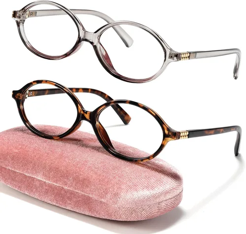 Miniatura 23 de Slocyclub - Lentes de bloqueo de luz azul de moda ovaladas para mujeres y hombres, anteojos vintage con armazón pequeño ovalado retro, Whiskey