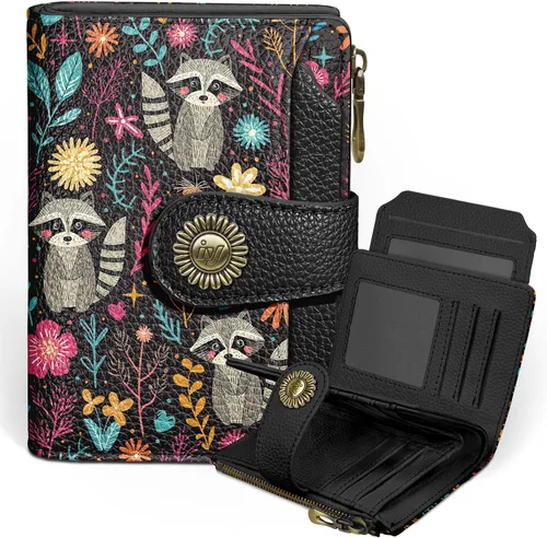 Miniatura 16 de Icycay Cartera pequeña para mujer, plegable con bloqueo RFID, soporte para tarjetas de crédito, bolsillo con cremallera para monedas, piel