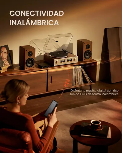 Miniatura 4 de QLEARSOUL HiFire X - Reproductor de discos de vinilo, sistema de tocadiscos de alta fidelidad audiófilo con altavoces de estantería de 100 W