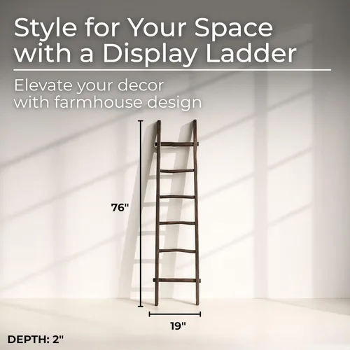 Miniatura 2 de Escalera de madera rústica para decoración del hogar, estante de almacenamiento estilo granja para mantas, toallas y accesorios, escalera decorativa