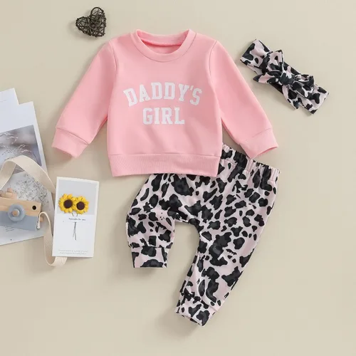 Miniatura 5 de CIYCUIT Conjunto de 3 piezas de sudadera de margaritas + pantalones + diadema, ropa infantil de otoño e invierno