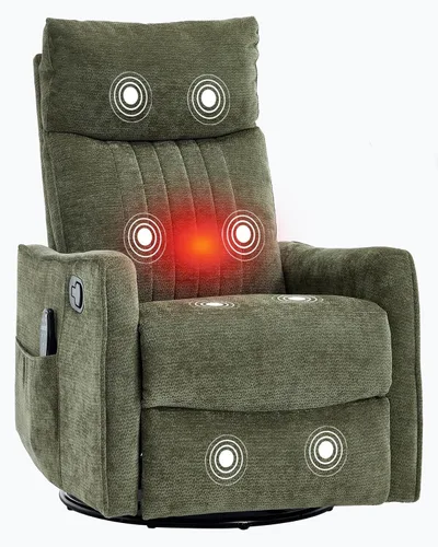 Miniatura 25 de PELUMY Silla Reclinable Mecedora Giratoria 360 para Adultos, Silla Mecedora de Guardería con Calor y Masaje, Silla Reclinable Deslizante para Beige