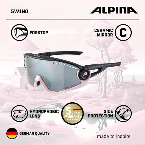 Miniatura 8 de ALPINA Gafas de sol deportivas con 100% protección UV para hombres y mujeres, ciclismo, correr, protección lateral extraíble, 5W1NG Todo negro mate