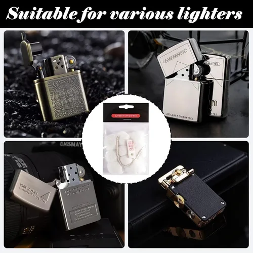 Miniatura 6 de Paquete de 2 piezas de repuesto de mecha y algodón, compatible con accesorios Zippo, kit de reparación universal de repuesto para encendedor