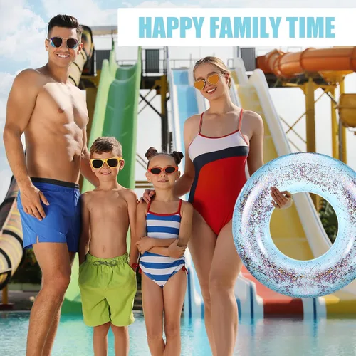 Miniatura 4 de Zhanmai 6 unidades de flotadores inflables de piscina con purpurina, anillo de natación transparente, para despedida de soltera, tubo