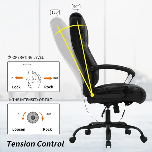 Miniatura 8 de Silla de oficina grande y alta para personas pesadas, 500 libras, silla de computadora de piel sintética, silla de escritorio de masaje, silla
