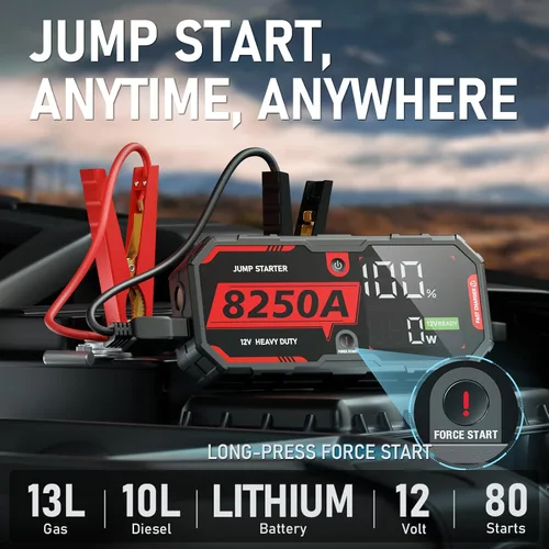Miniatura 2 de 8250A Arrancador de Salto Arrancador de Puente Portátil Paquete de Batería (Hasta 10L de Gasolina / 6.5L de Diesel), 2 Bancos de Energía USB-C
