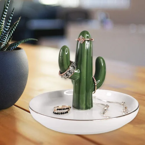 Miniatura 6 de AUTOARK Bandeja de joyería con soporte de anillo de cactus, organizador de exhibición de joyería de escritorio, decoración de oficina y hogar