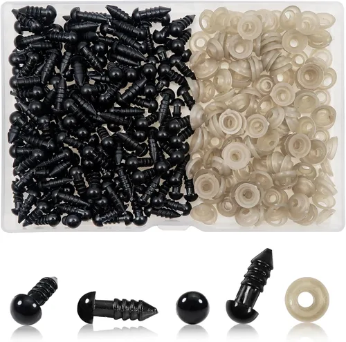 TOAOB - 150 ojos de seguridad de 0.236 pulgadas para Amigurumis Craft Crochet Eyes con 150 arandelas de ojos negros de muñeca para ganchillo