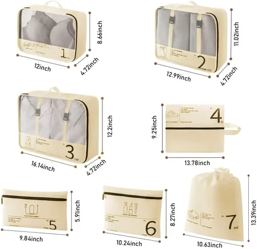 Miniatura 93 de Juego de 8 cubos de embalaje para maletas, organizadores de equipaje de viaje, accesorios de viaje, organizador de equipaje esencial