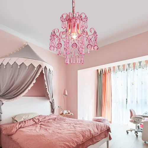 Miniatura 2 de Q&S Mini Lámpara de Araña de Cristal, Lámpara de Araña Rosa Moderna, Pequeña Lámpara Colgante para Habitación de Princesa, Vestidor, Baño, Tienda