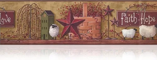 Miniatura 4 de CONCORD WALLCOVERINGS ™ Borde de papel tapiz prepegado – Faith Hope Love, diseño patriótico de estrella de granero, decoración tradicional americana