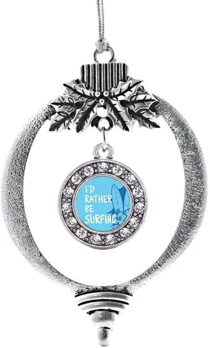 Miniatura 151 de Inspired Silver - Bonita bandera estadounidense - Adorno de Navidad plateado - Adorno de árbol de Navidad con dije circular con circonita cúbica