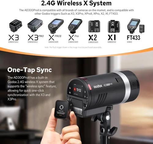 Miniatura 7 de Godox AD300 Pro II AD300Pro II - Estroboscópico flash para exteriores, 300 Ws 2.4G TTL 1/8000 HSS, 0.01-1.5s Reciclaje, 350 destellos de potencia