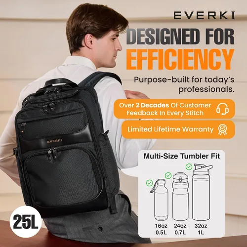 Miniatura 3 de EVERKI Onyx Mochila para portátil de negocios – Bolso de cuero balístico y nylon duradero, diseño apto para viajes, espacio dedicado para portátiles