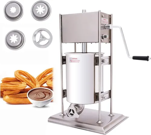 Miniatura 9 de Máquina de churros manual de 5 L, kit de fabricación de churro de acero inoxidable incluye 4 boquillas, fabricante comercial de churrera churro