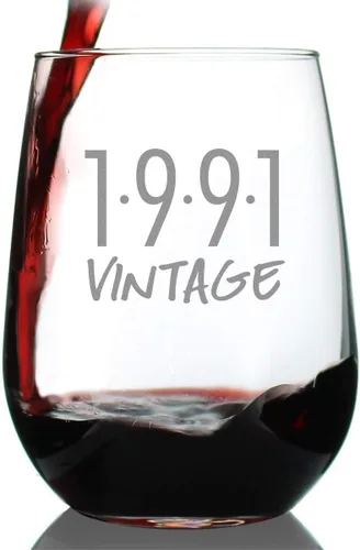Bevvee Copa de vino vintage 1991 sin tallo, regalos de cumpleaños 34 para mujeres y hombres que cumplen 34 años, decoración de fiesta de cumpleaños,
