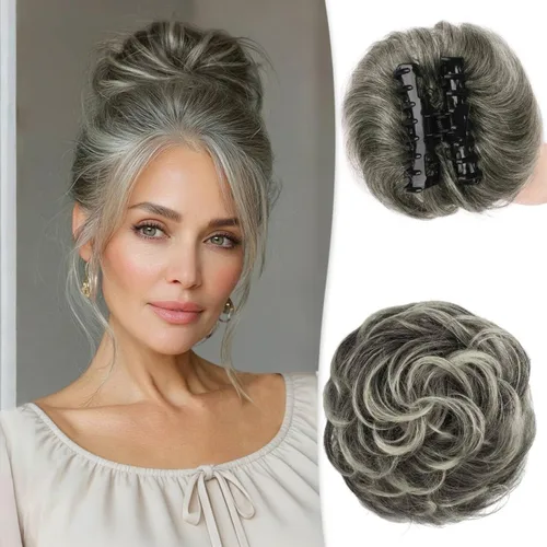 Miniatura 8 de RUWISS Pinza de Garra Moño Desordenado Postizo de Cabello Humano Real Moños Ondulados Rizados Chignon Extensiones de Moño Peinado Recogido