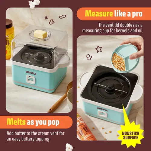 Miniatura 4 de Máquina de palomitas de maíz con cuenco, máquina eléctrica de palomitas de maíz de 12 tazas para noches de cine en casa y fiestas, máquina de Azul