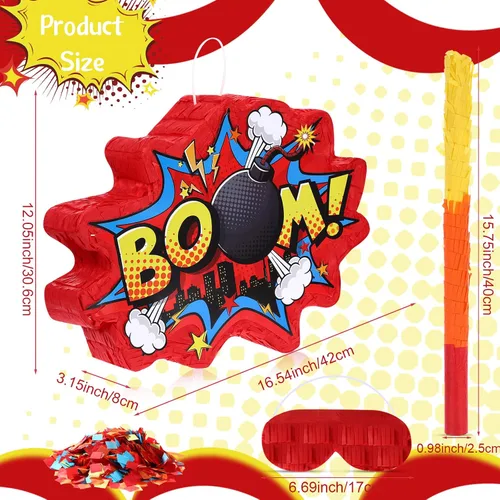 Miniatura 2 de Red Boom Party Piñata Cómic Book Hero Bundle Decoración de Cumpleaños Decoración de Piñatas para Juegos de Cumpleaños Temáticos Héroe Niñas Niños