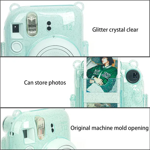 Miniatura 3 de Yitengteng Funda de cristal transparente con purpurina para cámara Fujifilm Instax Mini 12, funda protectora ajustable para cámara de PC