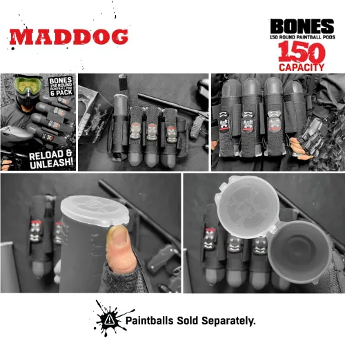 Miniatura 2 de Maddog 150 cápsulas redondas de paintball de huesos Tubos duraderos de recarga rápida para torneos y recreativos Speedball Woodsball Paquete