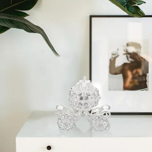 Miniatura 8 de NUOBESTY Carruaje de calabaza de Cenicienta decorativo con bisagras para joyas, caja de joyería con diamantes de imitación plateados, regalo único