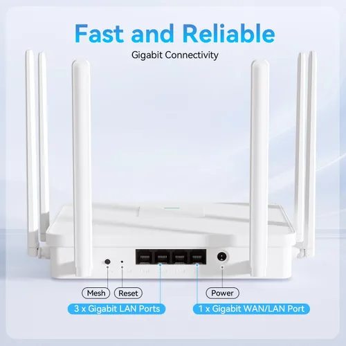 Miniatura 4 de Nuevo enrutador WiFi 6 AX3000 2026, enrutador inalámbrico Gigabit completo de doble banda con 6 antenas de alta ganancia 4 puertos Gigabit Fácil