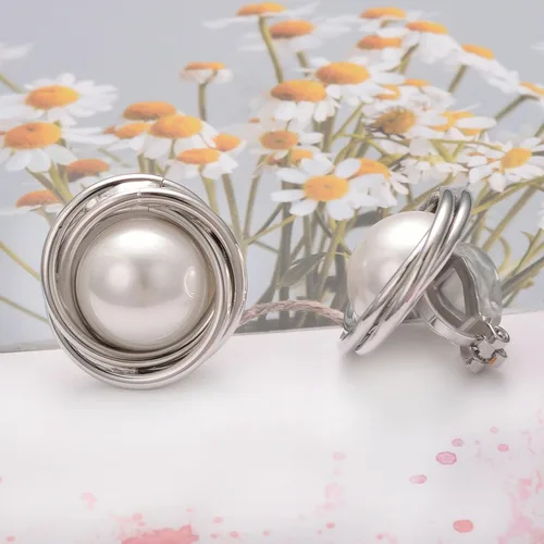 Miniatura 38 de Yoursfs Aretes de clip de perlas blancas grandes para mujer, chapados en oro de 18 quilates, hipoalergénicos, sin perforaciones, joyería brillante