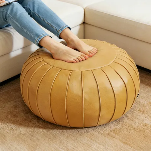 Miniatura 9 de Thgonwid - Reposapiés de gamuza sintética hecho a mano con puf otomano de 23 x 14 in, reposapiés redondo para sala, dormitorio y debajo de la mesa