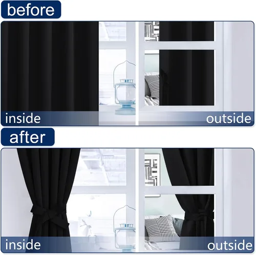 Miniatura 6 de Hiasan Cortinas opacas negras para dormitorio, cortinas opacas cortas de 45 pulgadas de largo, con aislamiento térmico, bolsillo para barra