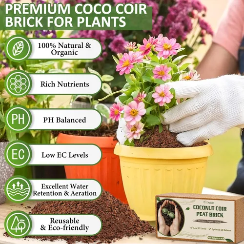 Miniatura 2 de Legigo Paquete de 6 Ladrillos Premium de Fibra de Coco para Plantas - 100% Orgánico Ladrillos Comprimidos de Fibra de Coco para Mezcla Inicial