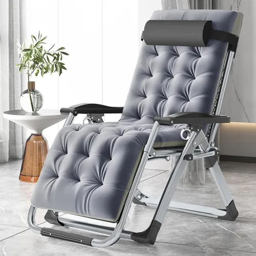 Miniatura 10 de MOPHOTO Cómoda silla plegable para sala de estar, silla reclinable plegable con colchón para interiores y exteriores, silla de ocio, sillas negro