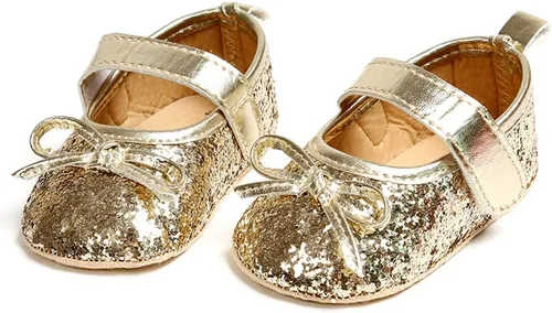 Miniatura 107 de RVROVIC Mocasines de princesa para bebé, zapatos brillantes de Mary Jane, zapatos de cuna de suela suave y ligera de primera calidad, zapatos