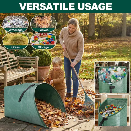 Miniatura 7 de Colector de hojas grandes de 60 galones, bolsas de césped y hojas estilo recogedor, bolsas de basura plegables para patio, fácil almacenamiento