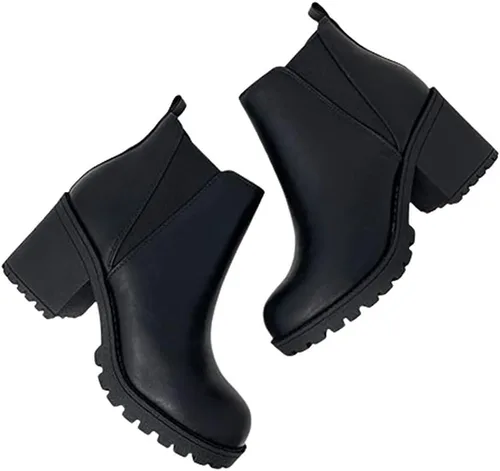 Miniatura 6 de Soda Botines de tacón grueso con suela de almendra para mujer, Poliuretano negro
