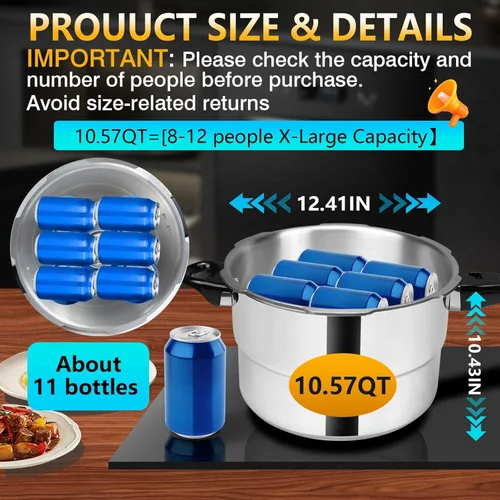 Miniatura 3 de Olla a presión de 10 cuartos de galón, compatible con inducción, olla a presión gruesa con resorte ollas de presión para cocinar 10.57 cuartos