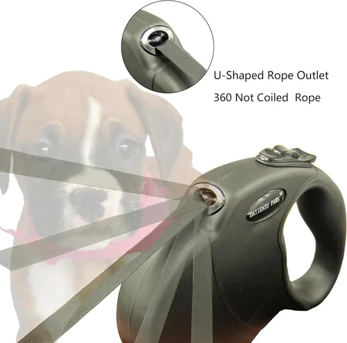 Miniatura 4 de Correa retráctil para perro de 16 pies a prueba de mordidas, cuerda de alambre antimasticación, manos libres, bloqueo de seguridad ajustable, Negro