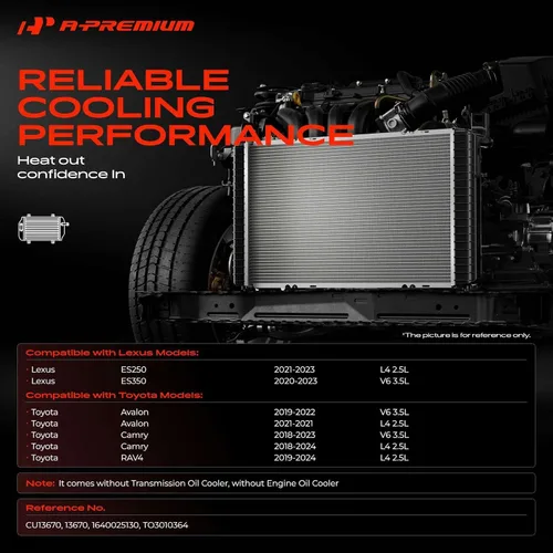 Miniatura 2 de A-Premium Conjunto de radiador de refrigerante del motor compatible con Toyota Camry 2018 2019 2020 2021, 2.5L 3.5L, repuesto # 1640025130