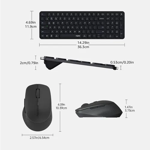 Miniatura 9 de Rapoo Combo de teclado y mouse inalámbricos, Blade Series E9310M de 99 teclas ultradelgado y mouse silencioso M300G, compatible con 4 dispositivos