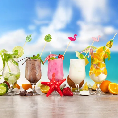 Miniatura 6 de Blulu Paquete de 200 palillos de dientes elegantes para aperitivos, brochetas de cóctel de perlas de 4.7 pulgadas para bebida, palitos con sabor a